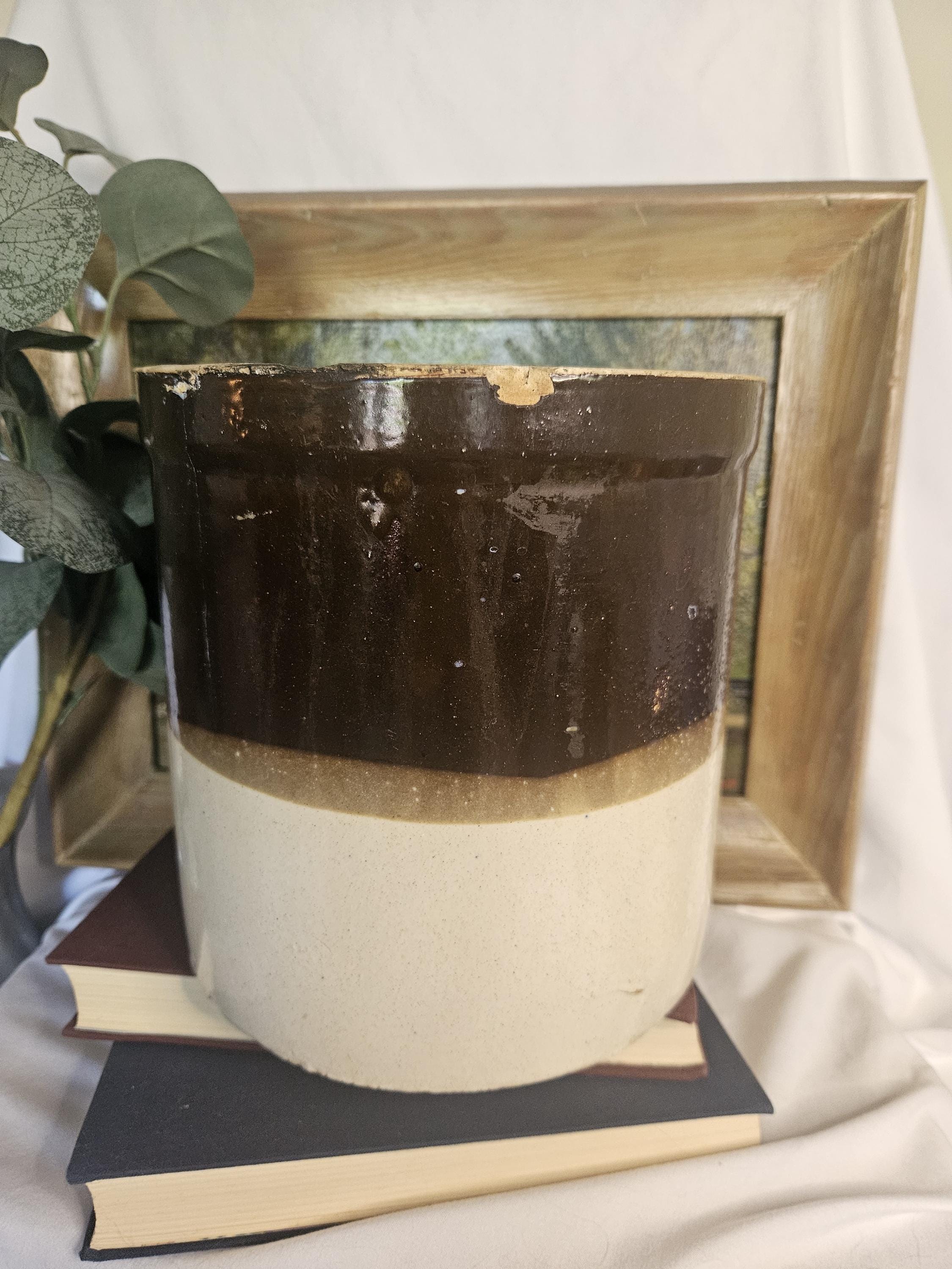 Antique 1 Gallon Stoneware Crock - Farmhouse decor - Food Safe